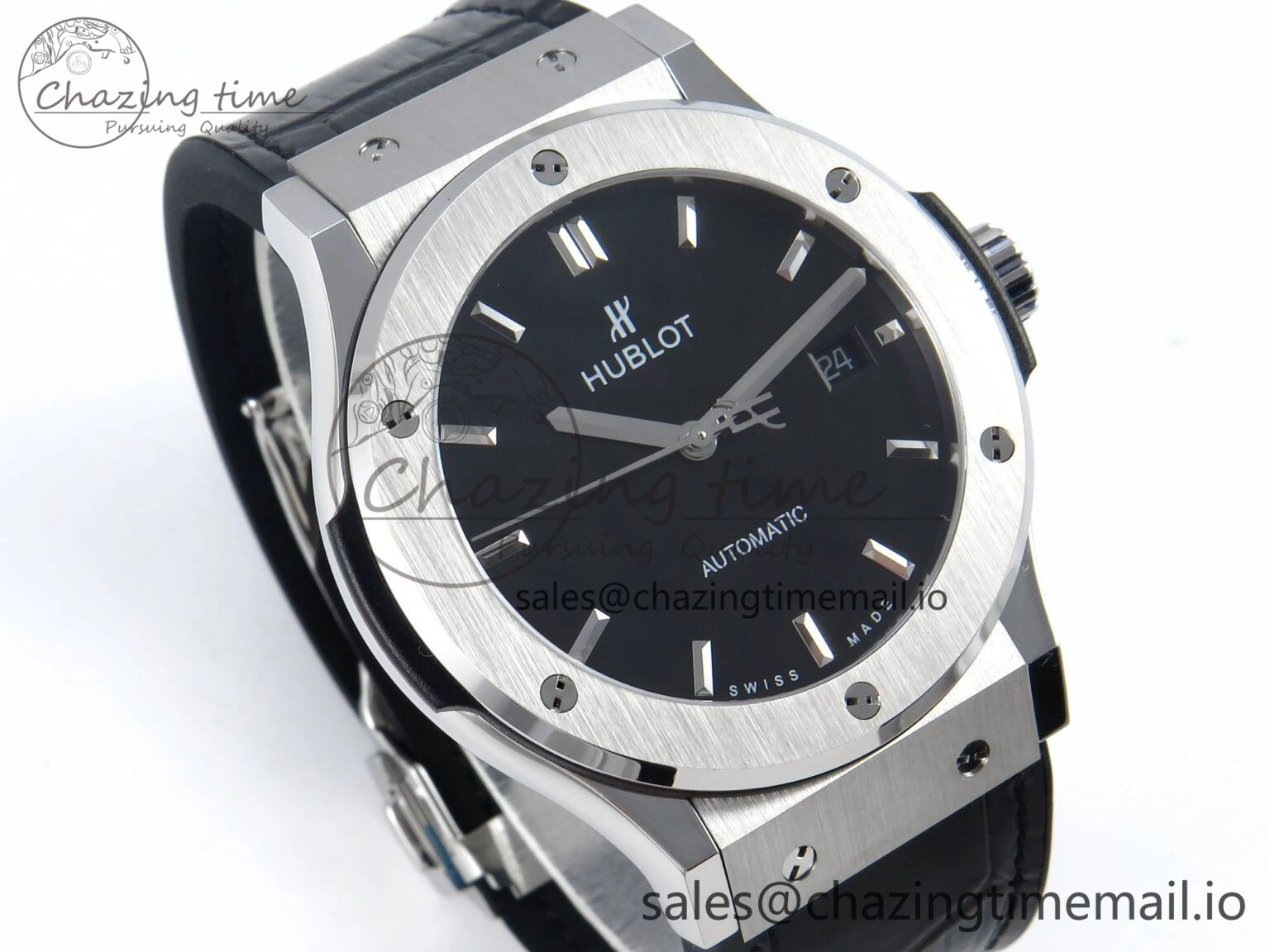 Classic Fusion Bang 42mm HBF 1:1 Best Edition Black Dial on Black Leather Strap A2892