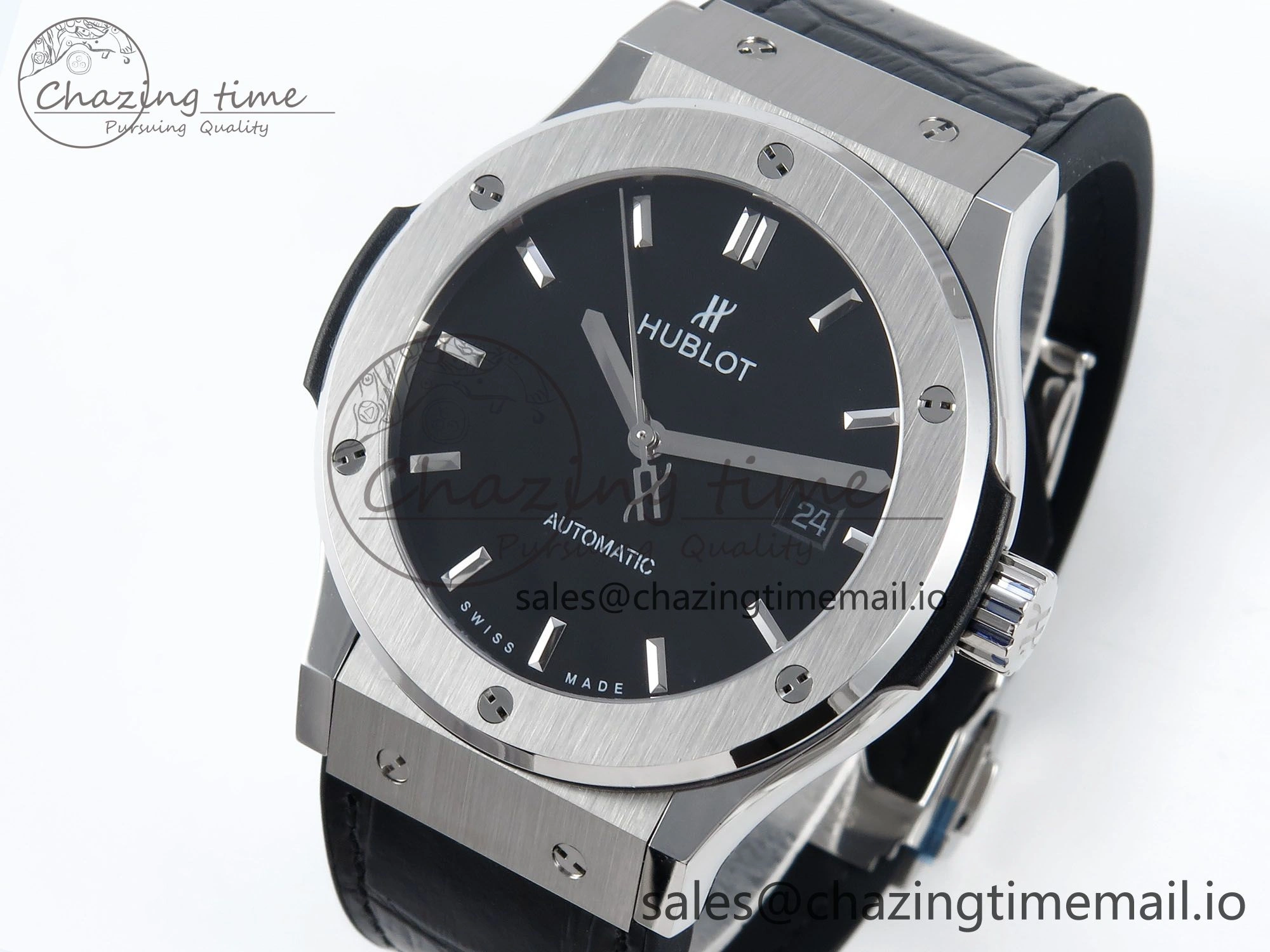 Classic Fusion Bang 42mm HBF 1:1 Best Edition Black Dial on Black Leather Strap A2892