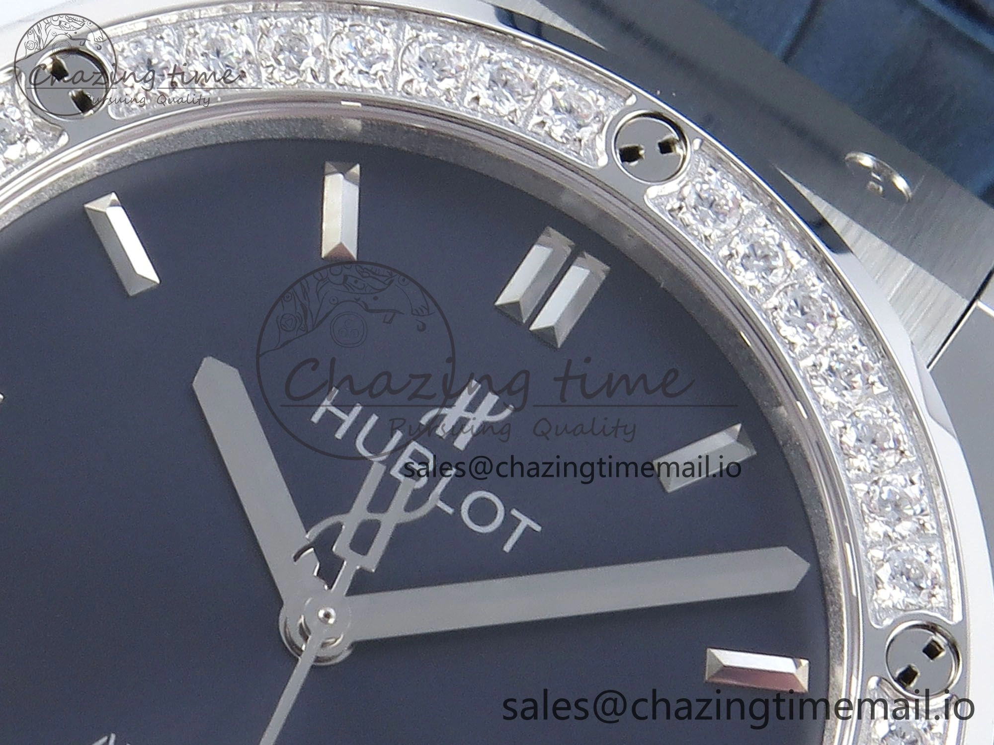 Classic Fusion Bang 42mm HBF 1:1 Best Edition Blue Dial Diamonds Bezel on Blue Leather Strap A2892