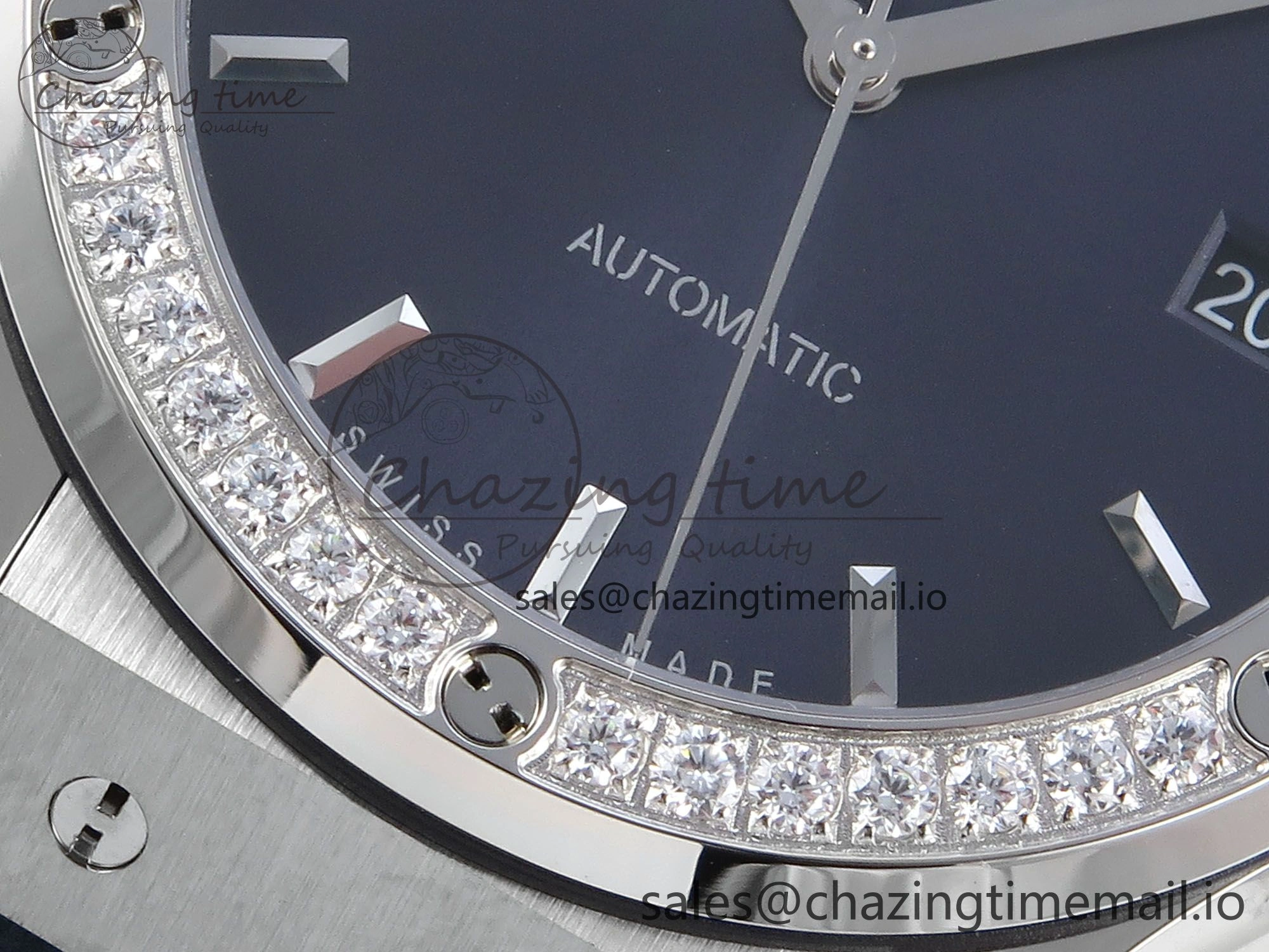 Classic Fusion Bang 42mm HBF 1:1 Best Edition Blue Dial Diamonds Bezel on Blue Leather Strap A2892
