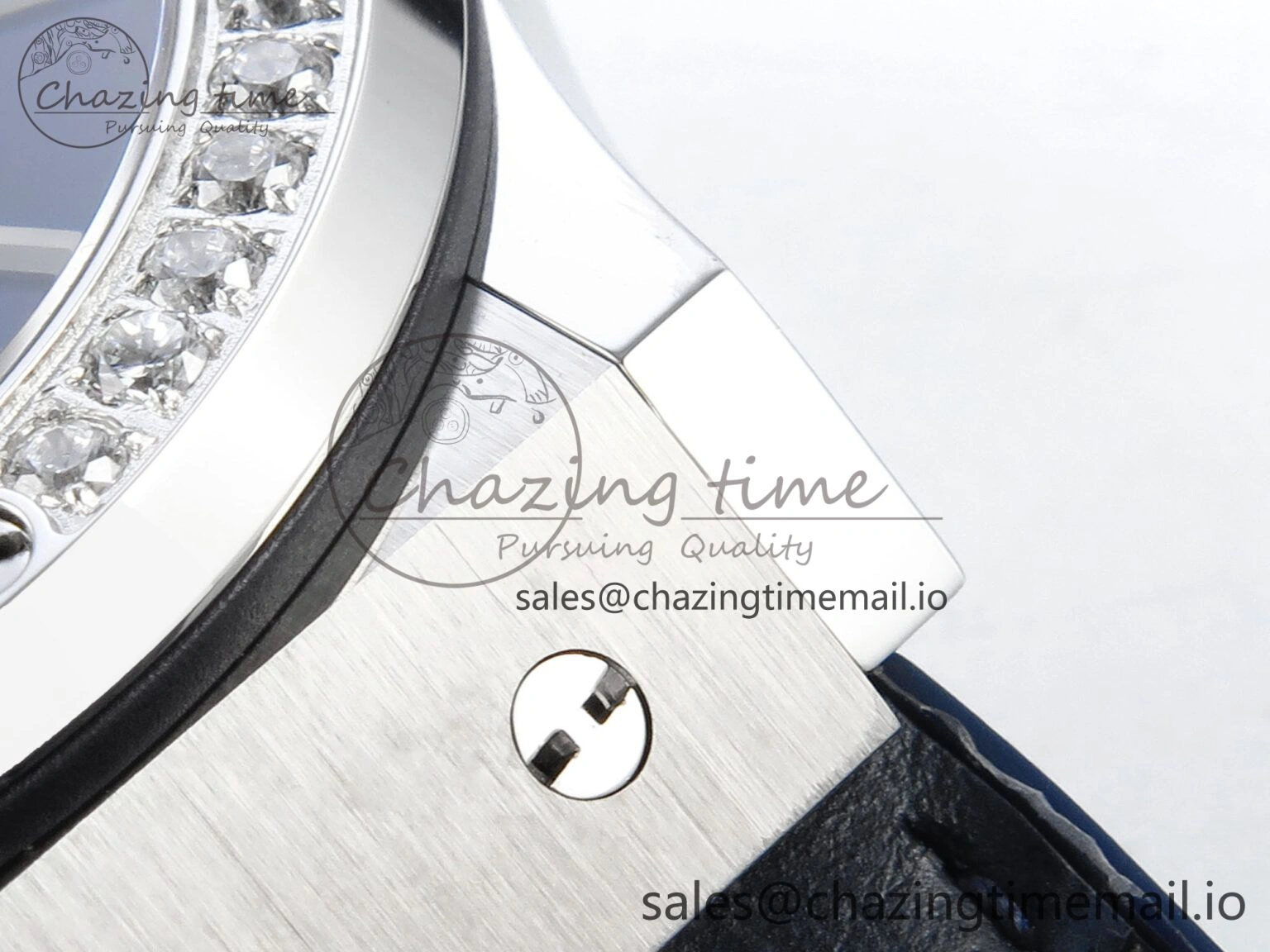 Classic Fusion Bang 42mm HBF 1:1 Best Edition Blue Dial Diamonds Bezel on Blue Leather Strap A2892