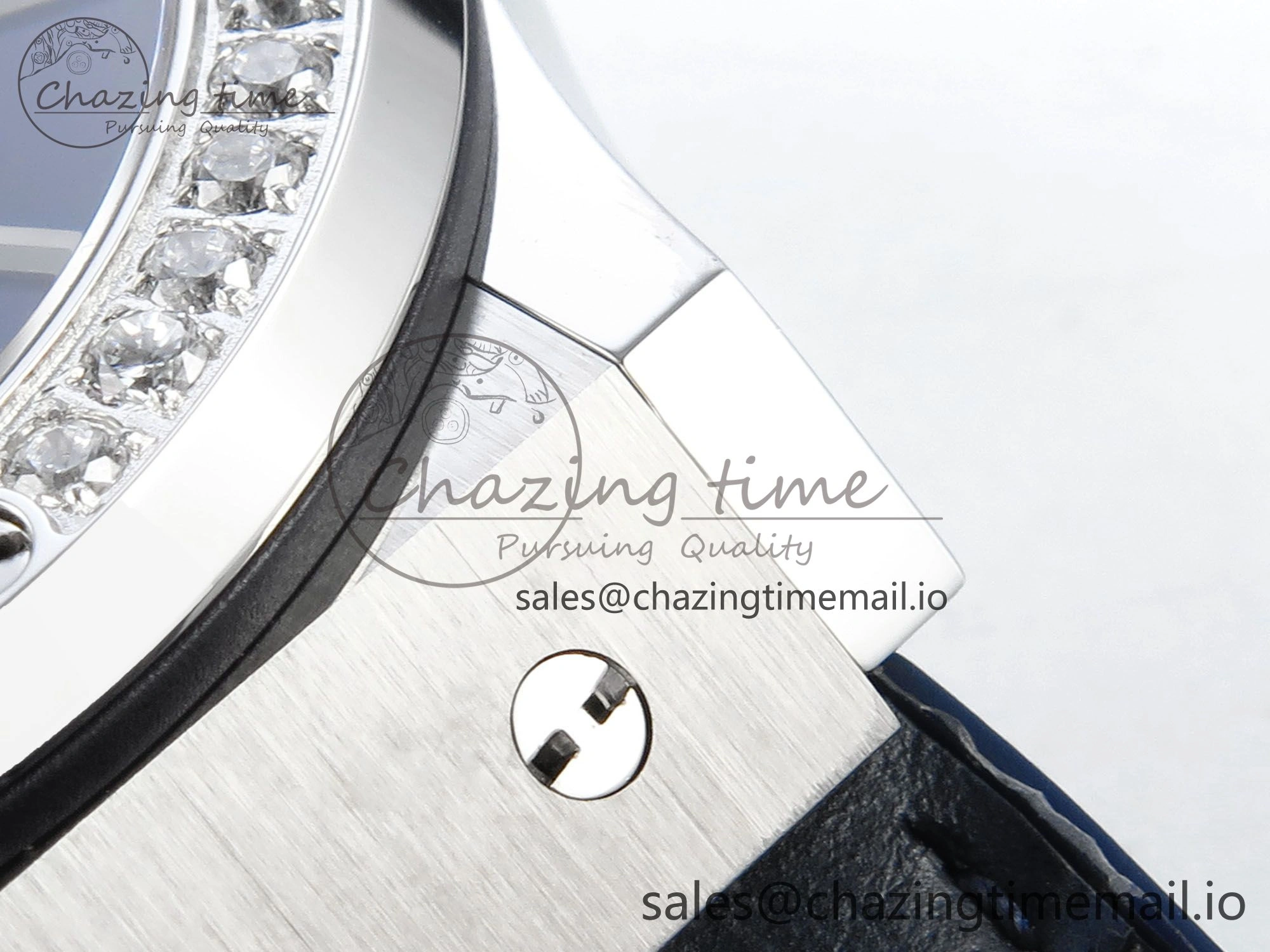 Classic Fusion Bang 42mm HBF 1:1 Best Edition Blue Dial Diamonds Bezel on Blue Leather Strap A2892