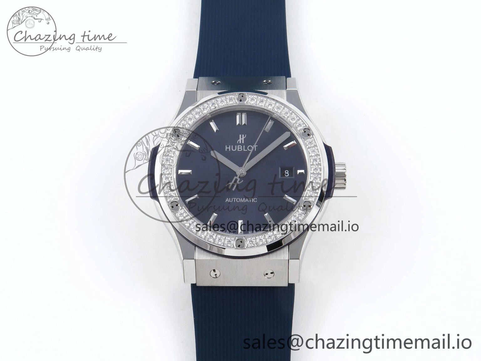 Classic Fusion Bang 42mm HBF 1:1 Best Edition Blue Dial Diamonds Bezel on Blue Rubber Strap A2892