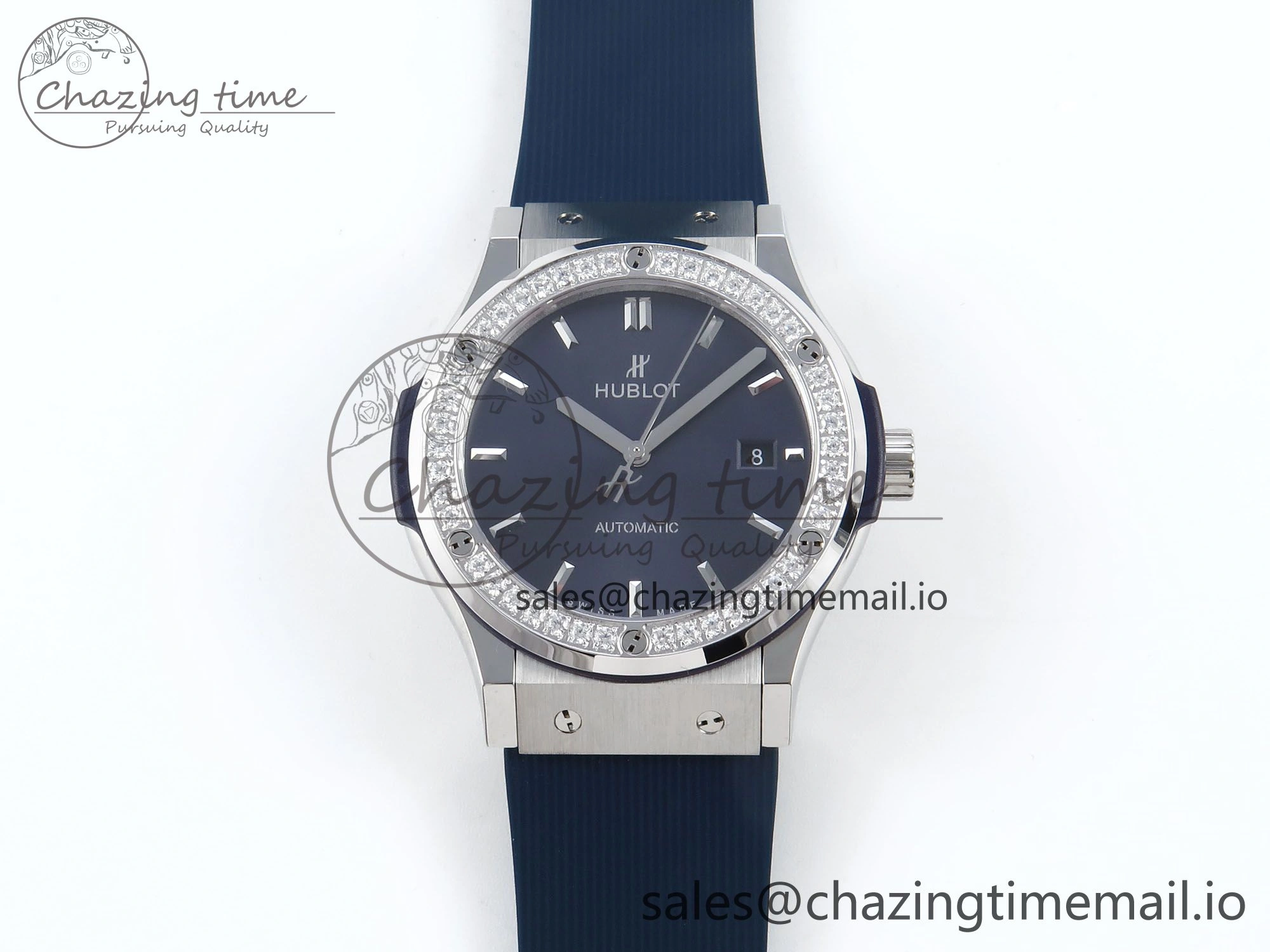 Classic Fusion Bang 42mm HBF 1:1 Best Edition Blue Dial Diamonds Bezel on Blue Rubber Strap A2892