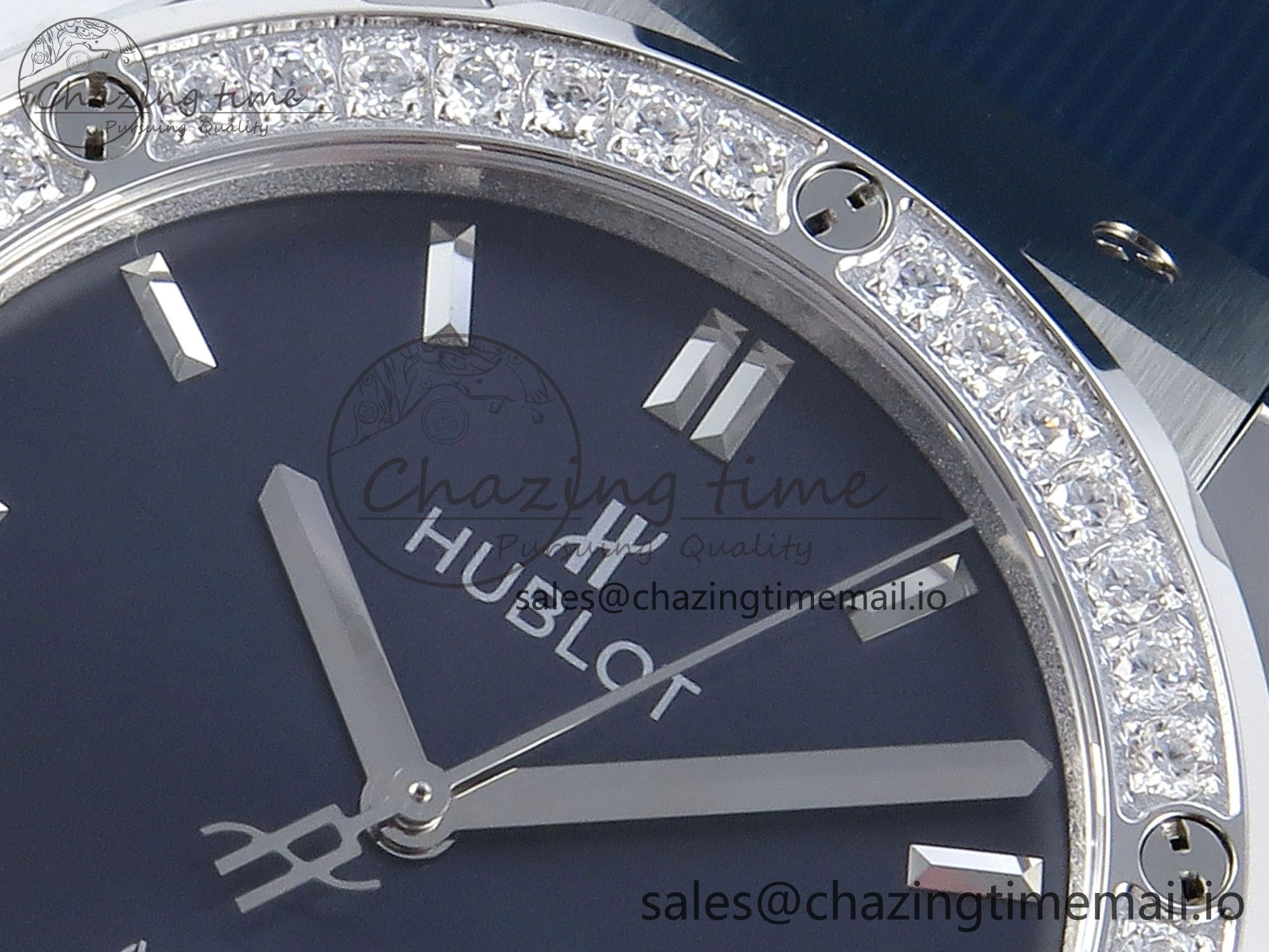 Classic Fusion Bang 42mm HBF 1:1 Best Edition Blue Dial Diamonds Bezel on Blue Rubber Strap A2892