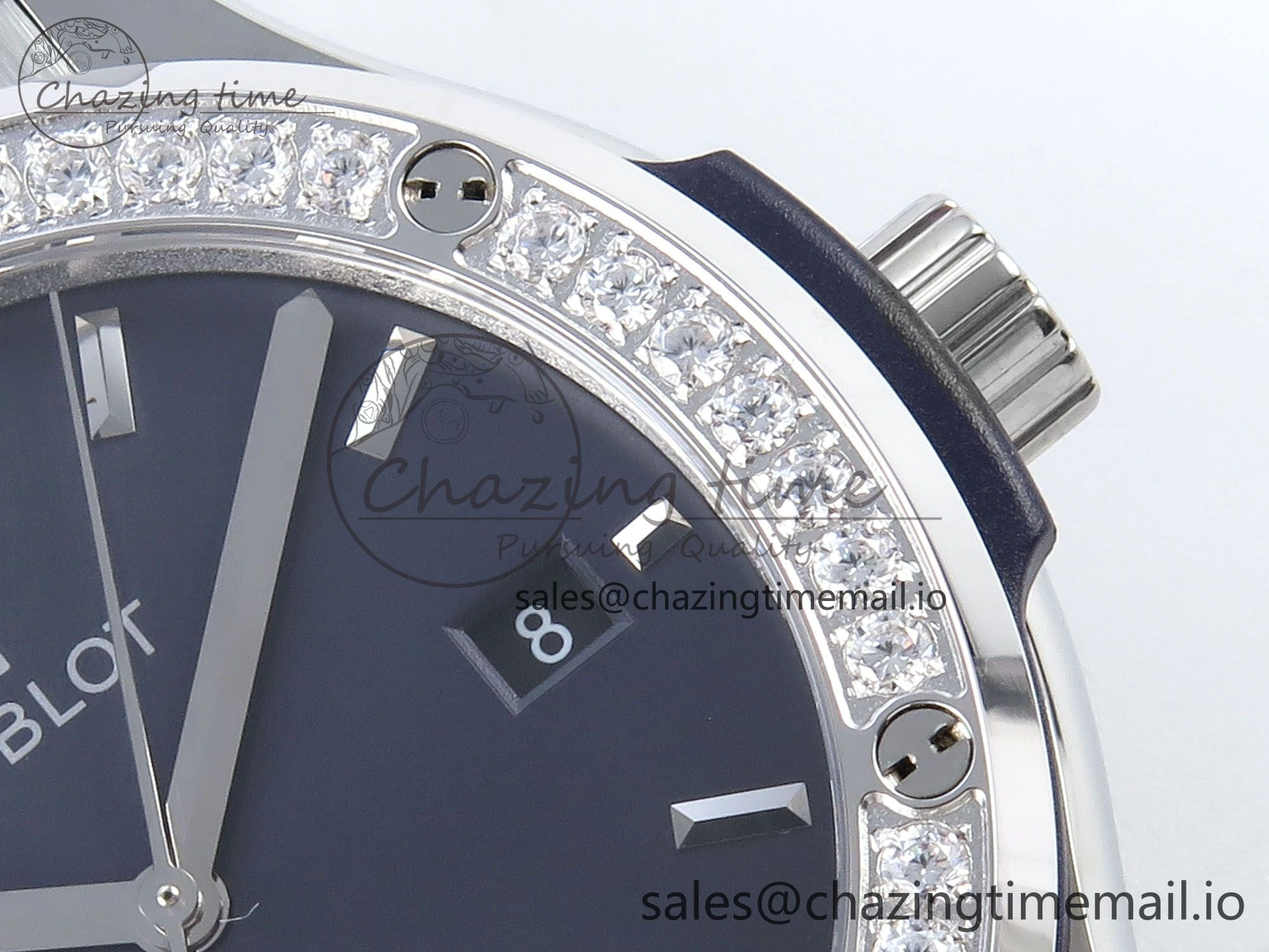 Classic Fusion Bang 42mm HBF 1:1 Best Edition Blue Dial Diamonds Bezel on Blue Rubber Strap A2892