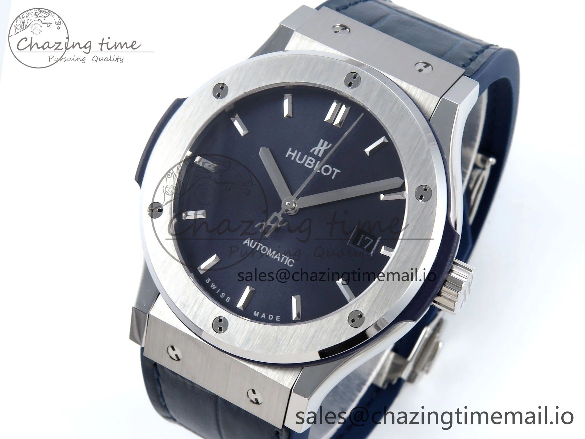 Classic Fusion Bang 42mm HBF 1:1 Best Edition Blue Dial on Blue Leather Strap A2892
