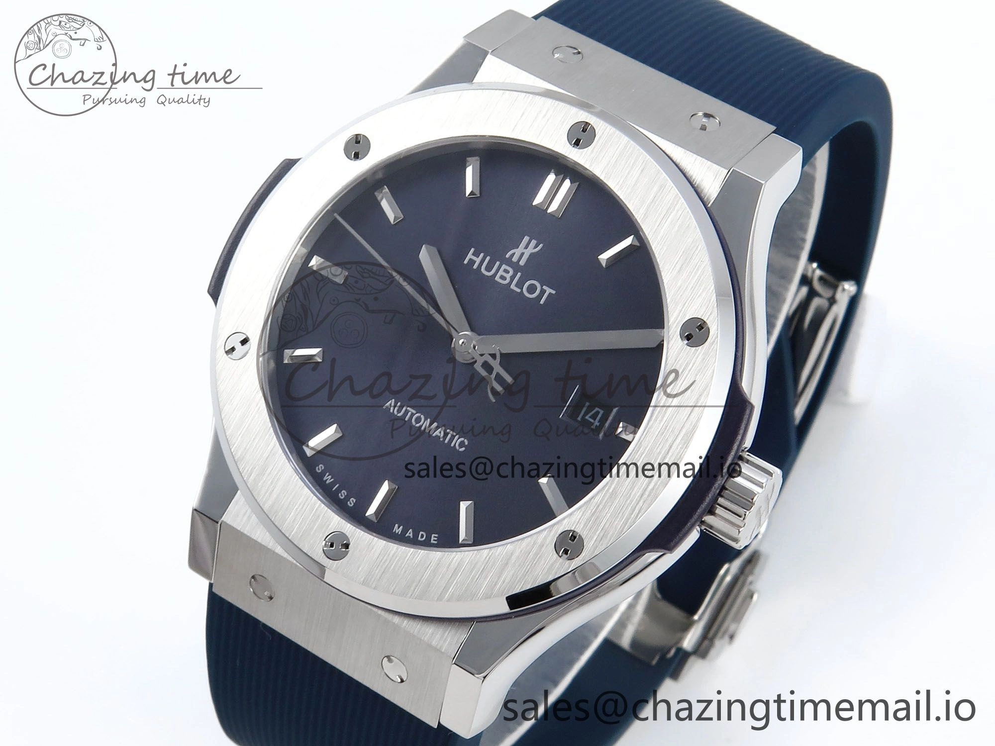 Classic Fusion Bang 42mm HBF 1:1 Best Edition Blue Dial on Blue Rubber Strap A2892