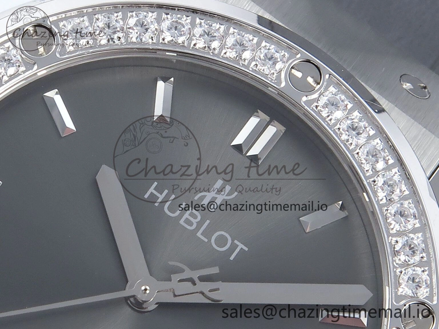 Classic Fusion Bang 42mm HBF 1:1 Best Edition Gray Dial Diamonds Bezel on Gray Leather Strap A2892