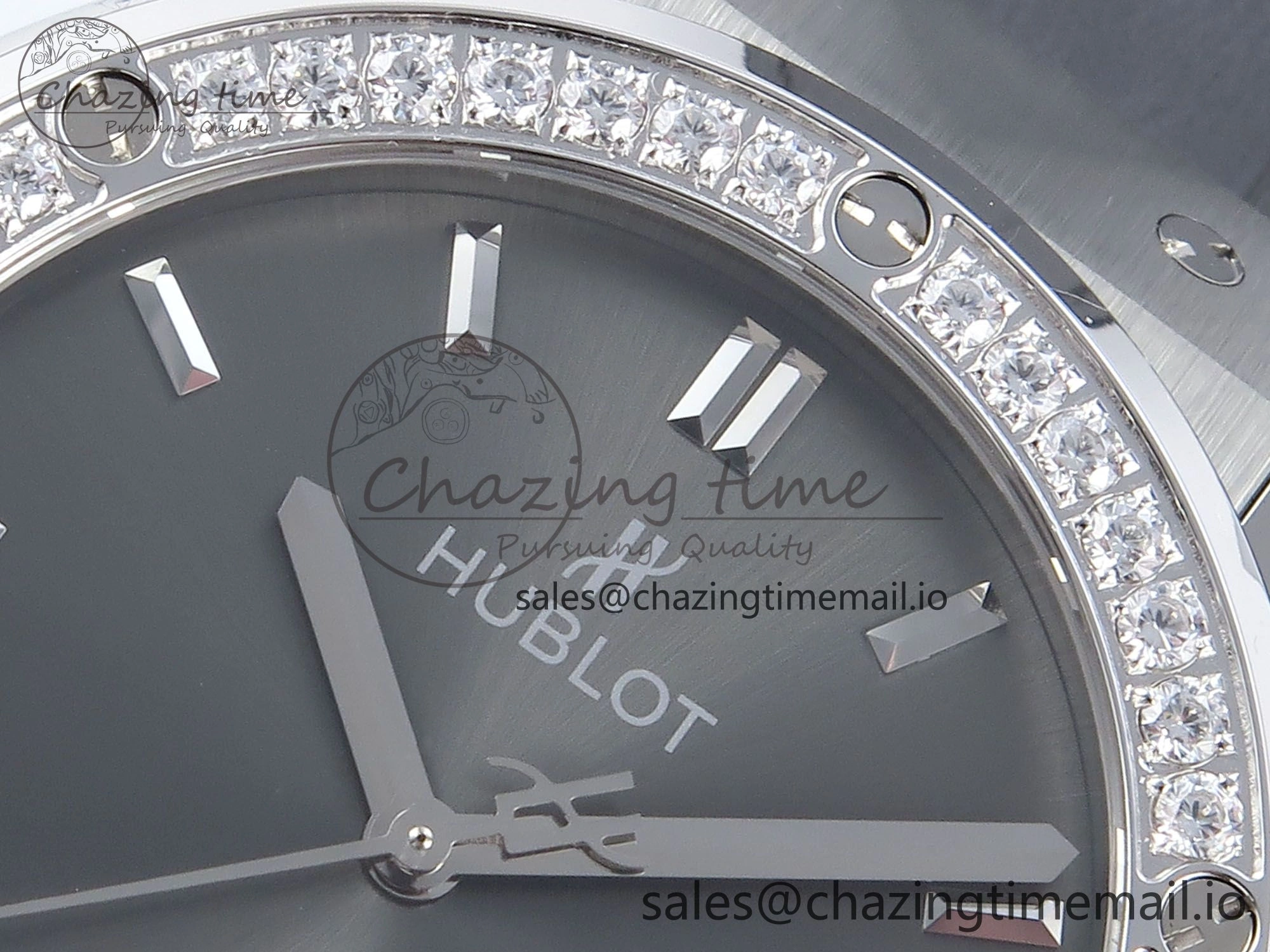 Classic Fusion Bang 42mm HBF 1:1 Best Edition Gray Dial Diamonds Bezel on Gray Leather Strap A2892