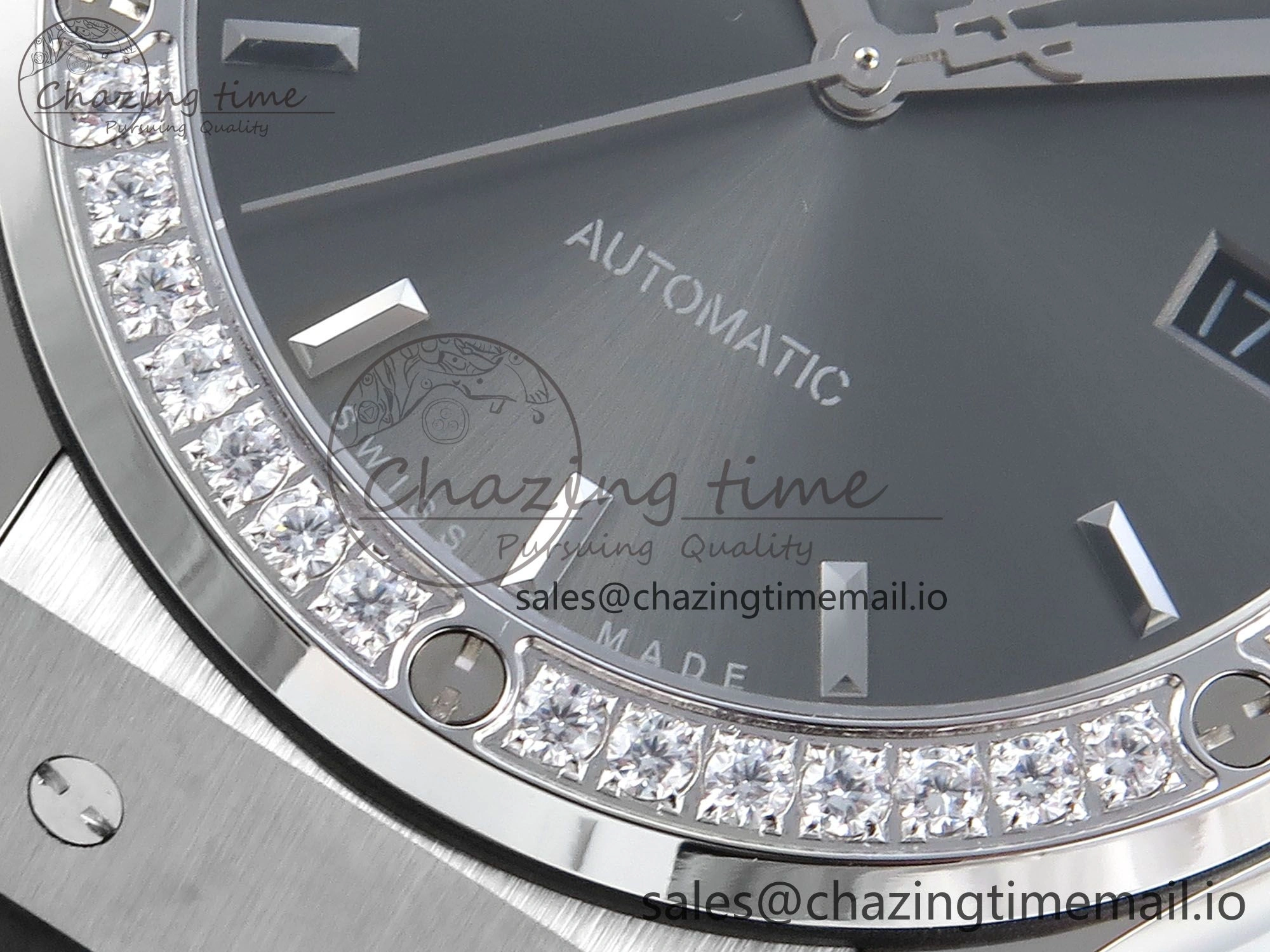Classic Fusion Bang 42mm HBF 1:1 Best Edition Gray Dial Diamonds Bezel on Gray Leather Strap A2892
