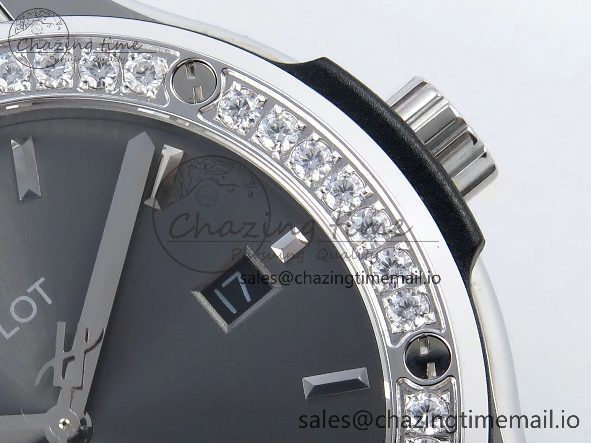 Classic Fusion Bang 42mm HBF 1:1 Best Edition Gray Dial Diamonds Bezel on Gray Leather Strap A2892
