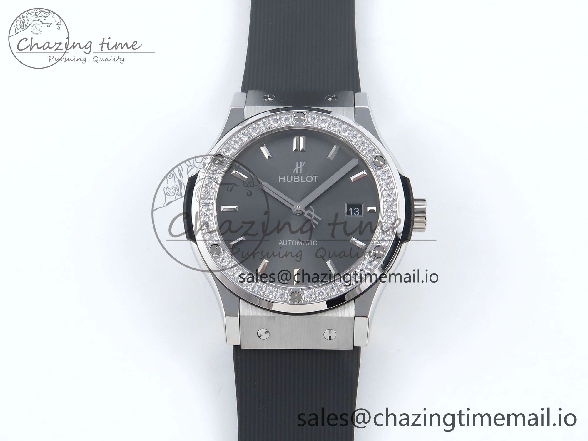 Classic Fusion Bang 42mm HBF 1:1 Best Edition Gray Dial Diamonds Bezel on Gray Rubber Strap A2892