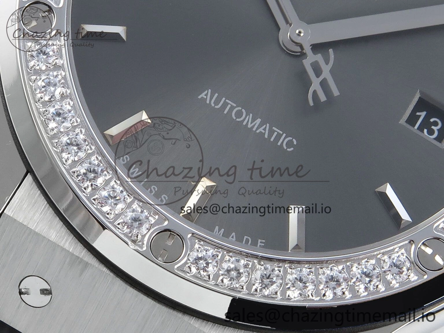 Classic Fusion Bang 42mm HBF 1:1 Best Edition Gray Dial Diamonds Bezel on Gray Rubber Strap A2892