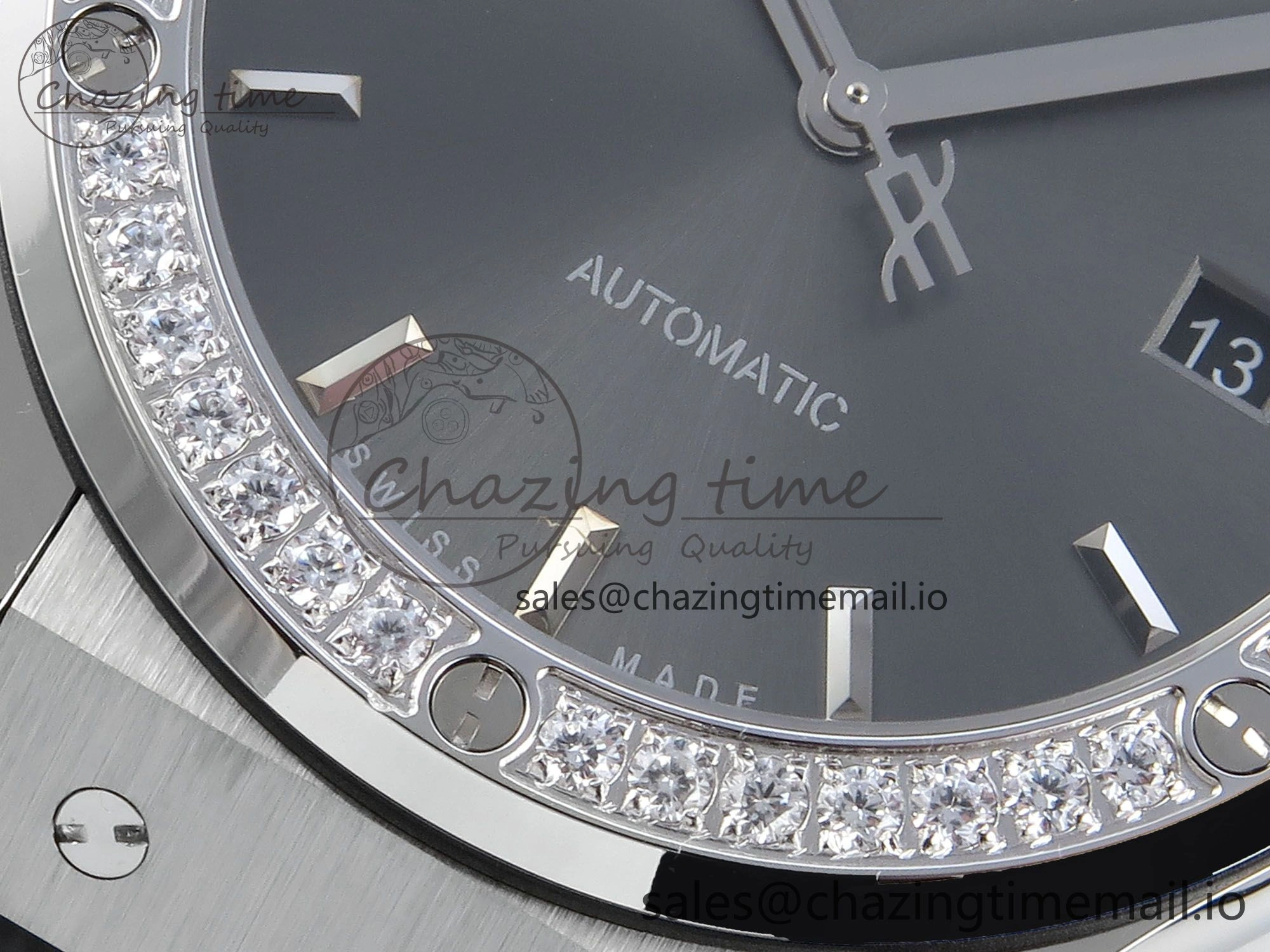 Classic Fusion Bang 42mm HBF 1:1 Best Edition Gray Dial Diamonds Bezel on Gray Rubber Strap A2892