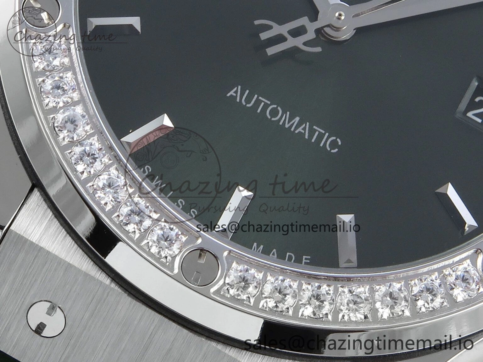Classic Fusion Bang 42mm HBF 1:1 Best Edition Green Dial Diamonds Bezel on Green Leather Strap A2892