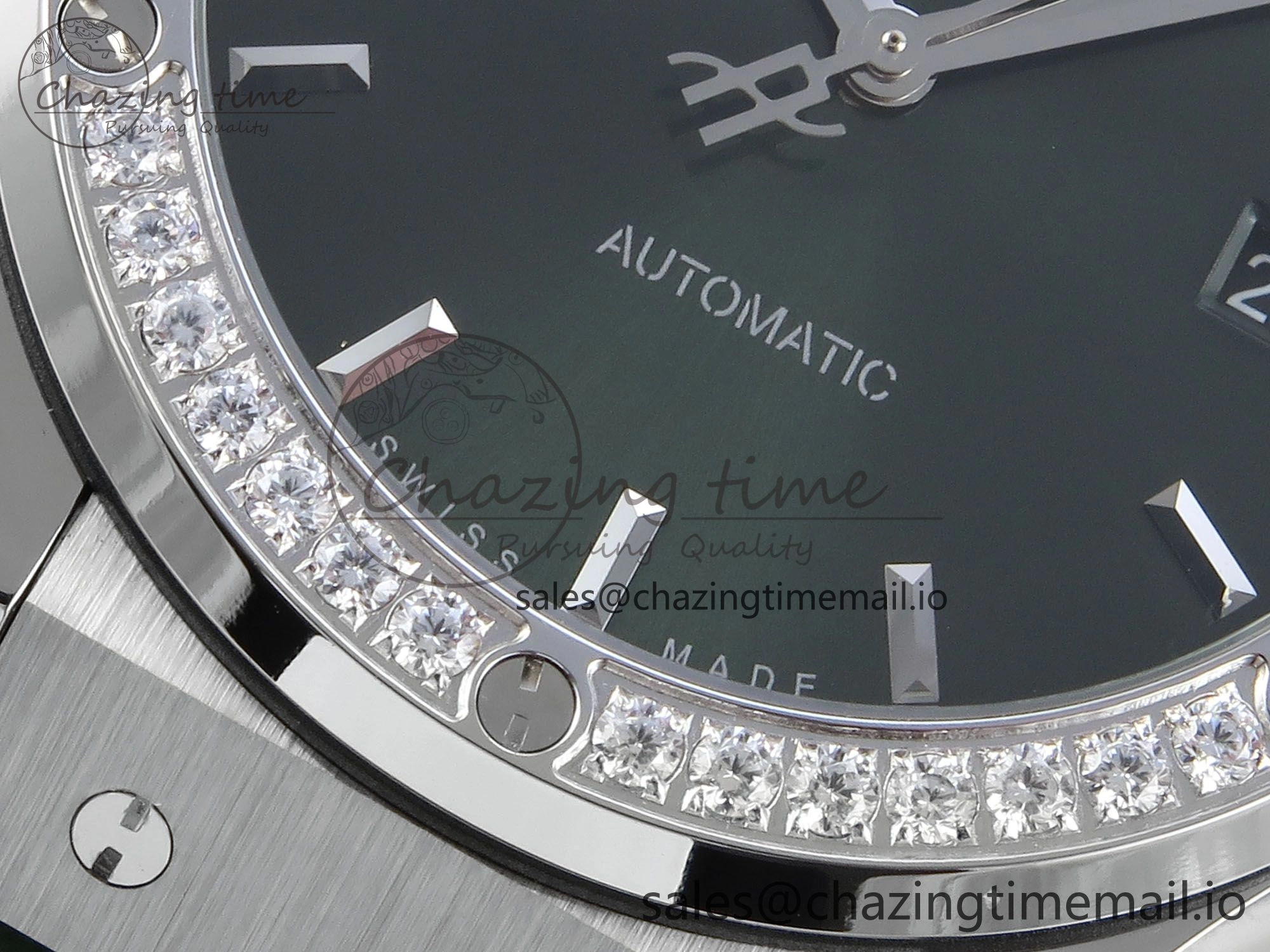 Classic Fusion Bang 42mm HBF 1:1 Best Edition Green Dial Diamonds Bezel on Green Leather Strap A2892