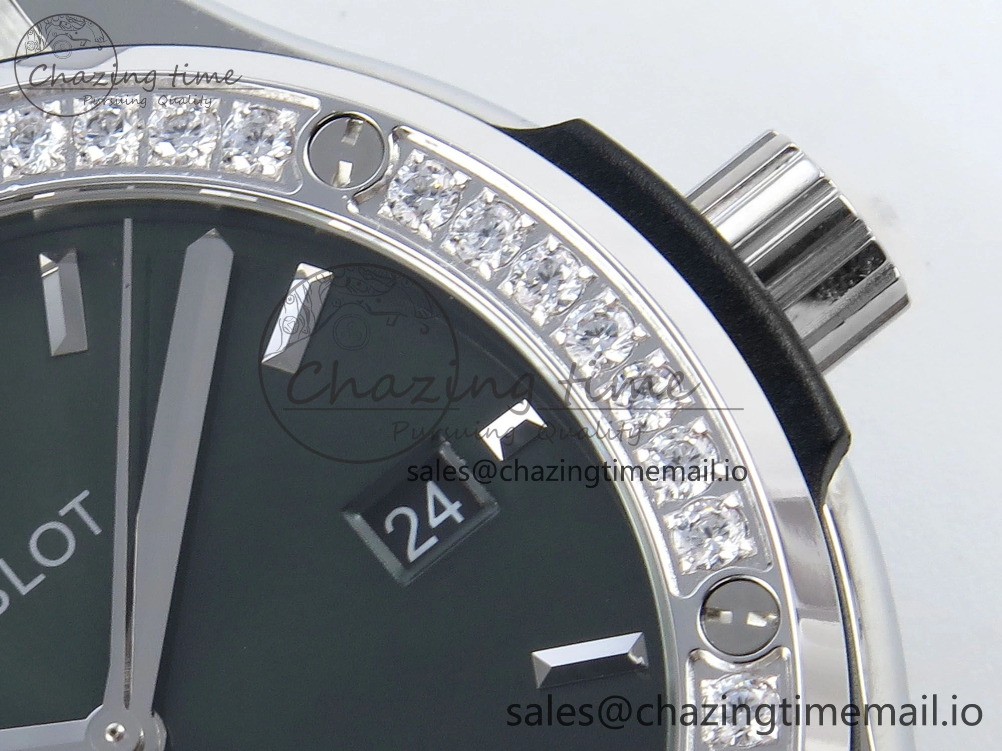 Classic Fusion Bang 42mm HBF 1:1 Best Edition Green Dial Diamonds Bezel on Green Leather Strap A2892