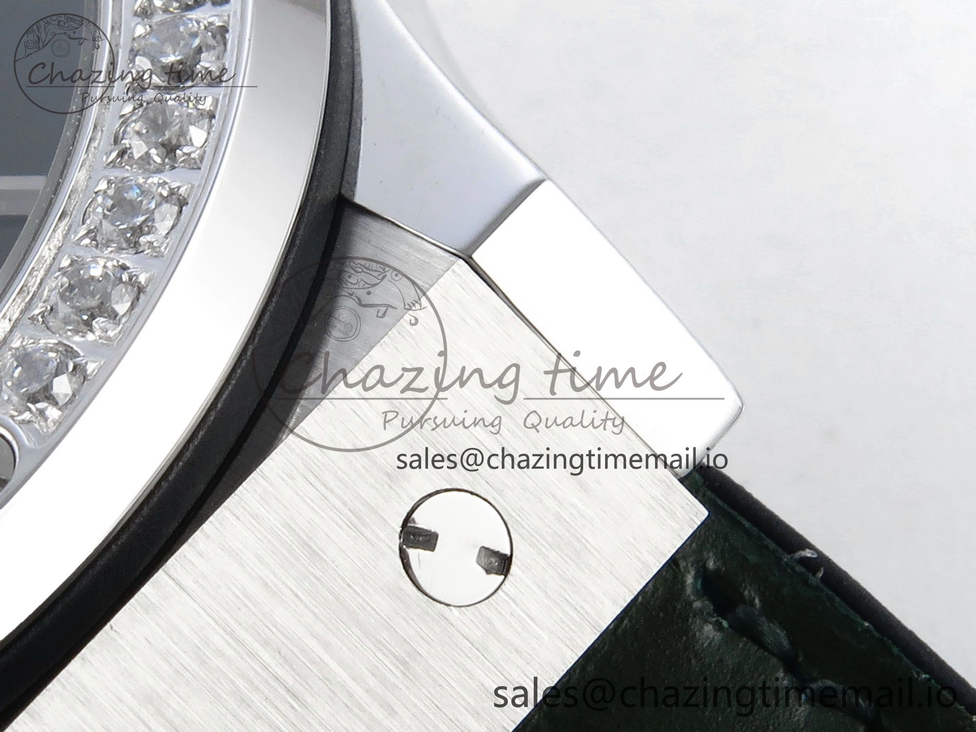 Classic Fusion Bang 42mm HBF 1:1 Best Edition Green Dial Diamonds Bezel on Green Leather Strap A2892