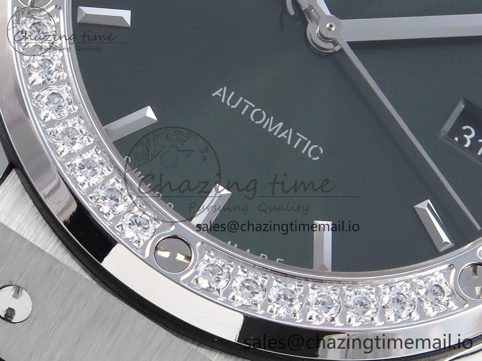 Classic Fusion Bang 42mm HBF 1:1 Best Edition Green Dial Diamonds Bezel on Green Rubber Strap A2892