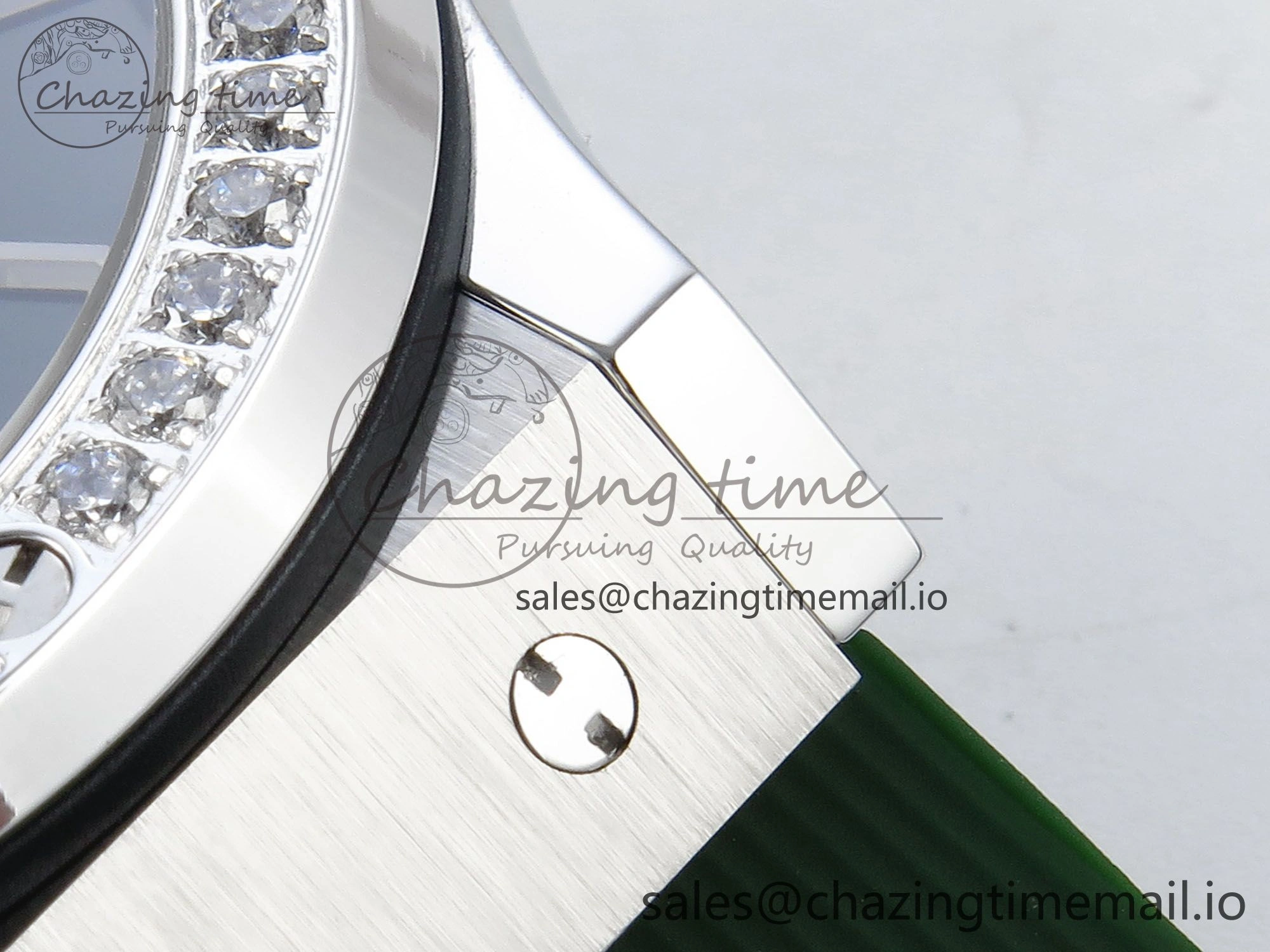 Classic Fusion Bang 42mm HBF 1:1 Best Edition Green Dial Diamonds Bezel on Green Rubber Strap A2892