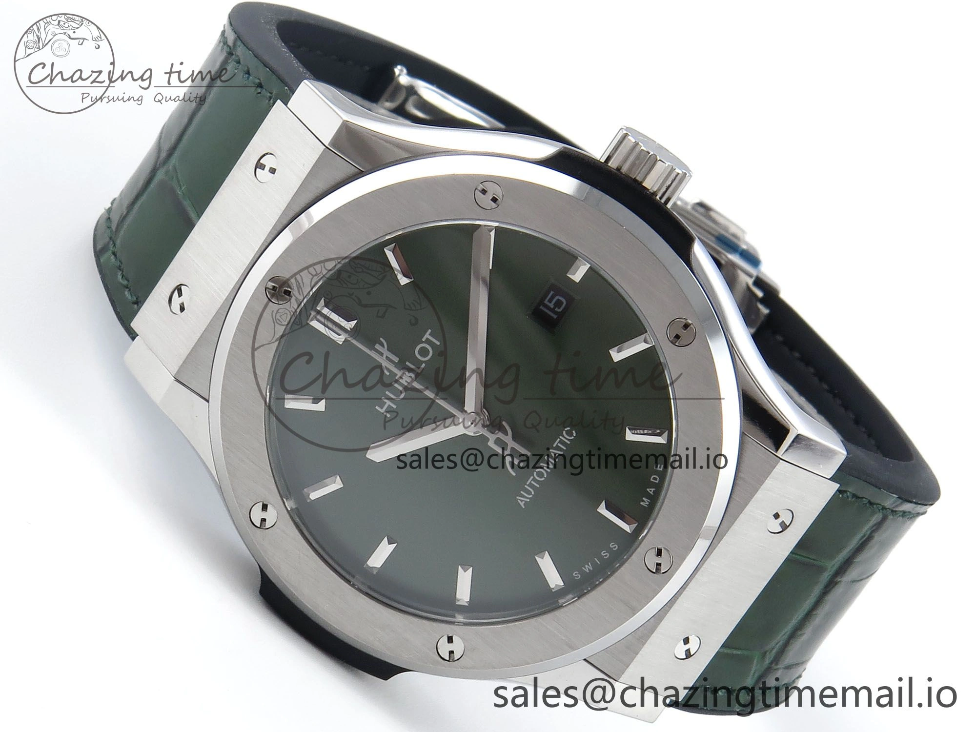 Classic Fusion Bang 42mm HBF 1:1 Best Edition Green Dial on Green Leather Strap A2892