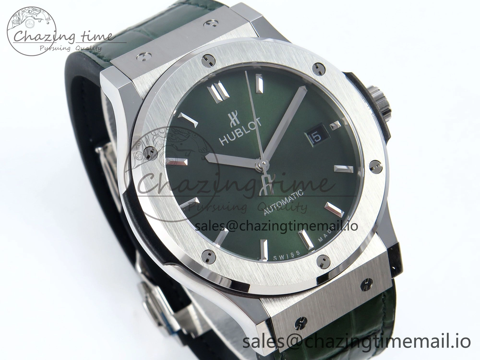 Classic Fusion Bang 42mm HBF 1:1 Best Edition Green Dial on Green Leather Strap A2892