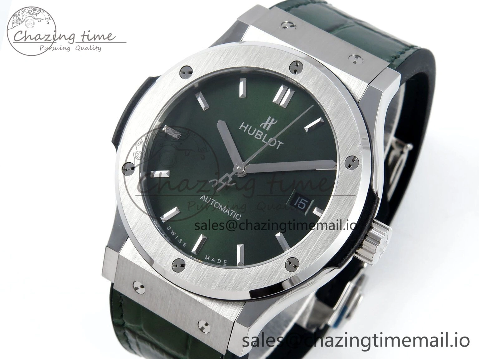 Classic Fusion Bang 42mm HBF 1:1 Best Edition Green Dial on Green Leather Strap A2892