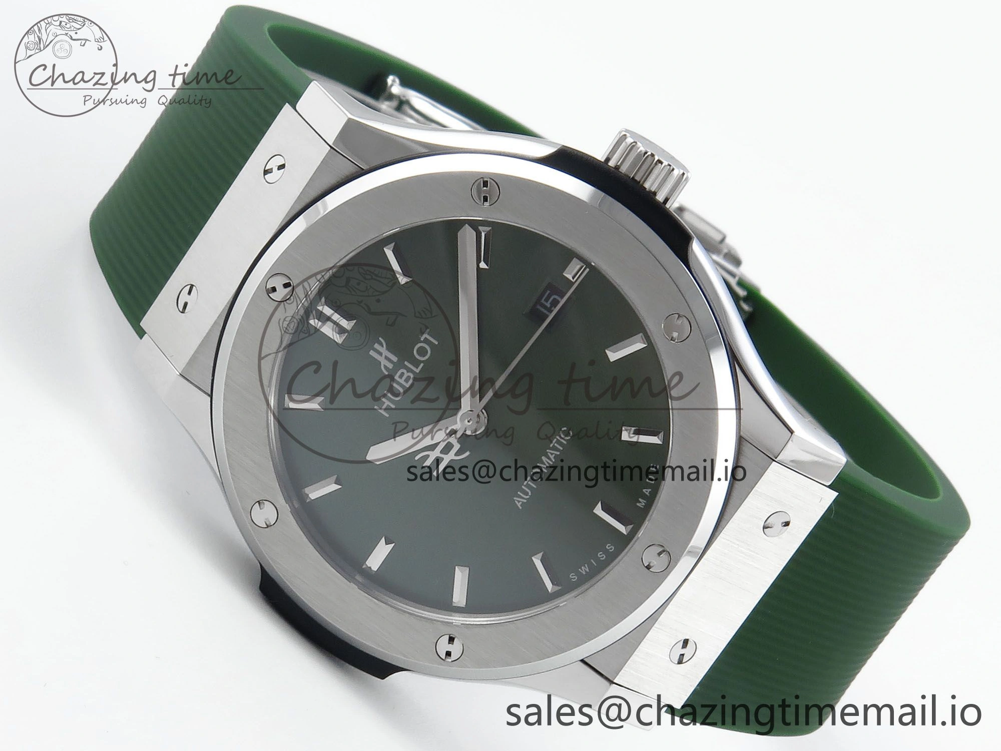 Classic Fusion Bang 42mm HBF 1:1 Best Edition Green Dial on Green Rubber Strap A2892