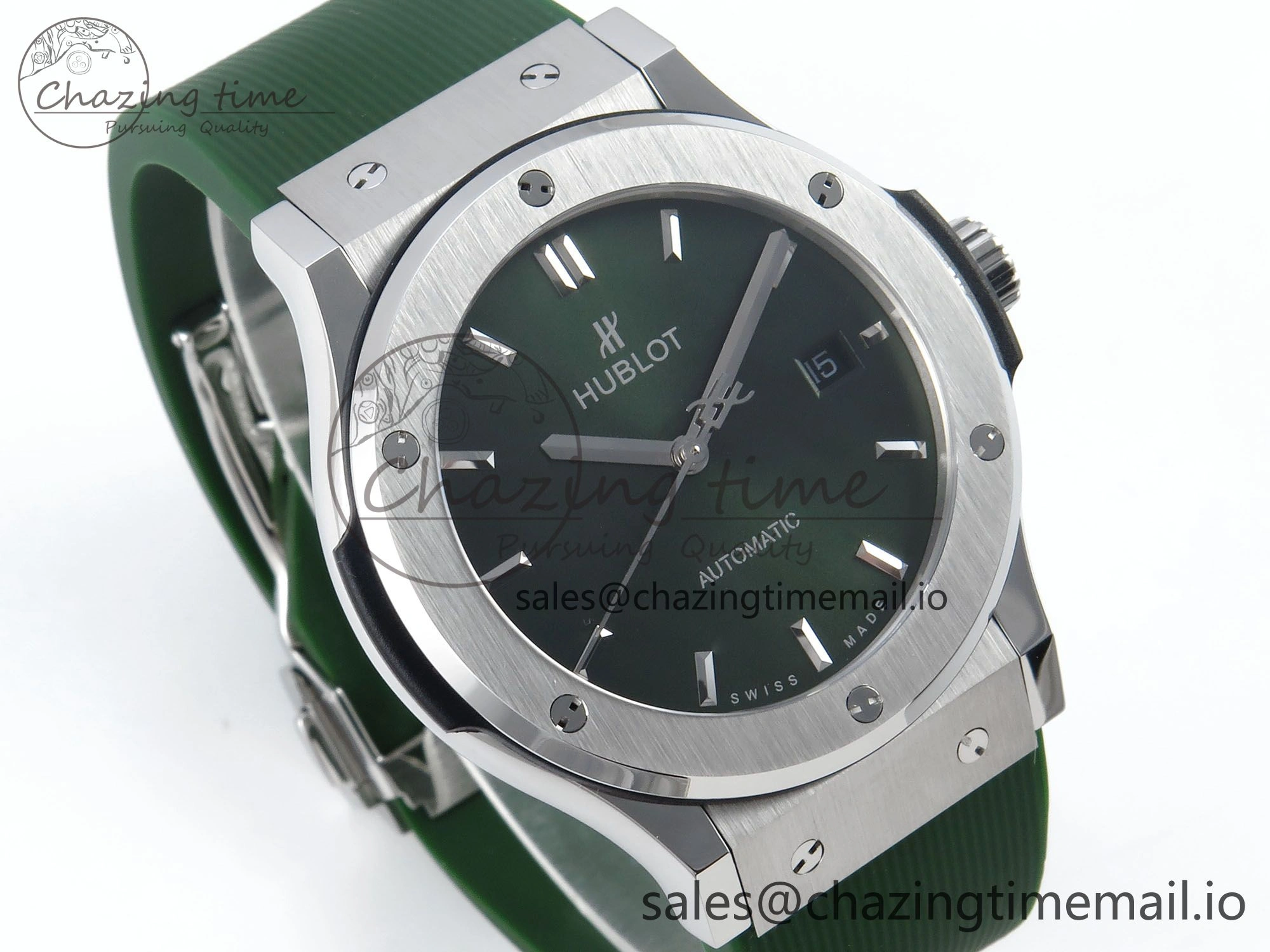 Classic Fusion Bang 42mm HBF 1:1 Best Edition Green Dial on Green Rubber Strap A2892