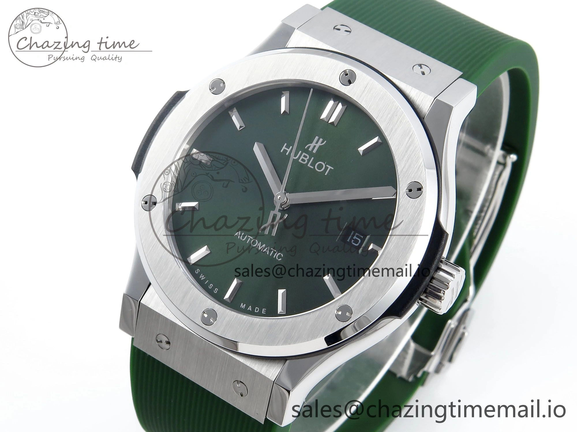 Classic Fusion Bang 42mm HBF 1:1 Best Edition Green Dial on Green Rubber Strap A2892