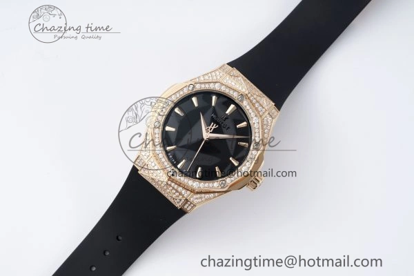 Classic Fusion Orlinski RG APSF 1:1 Best Edtion Black Faceted Dial Diamonds Bezel on Black Rubber Strap A2892