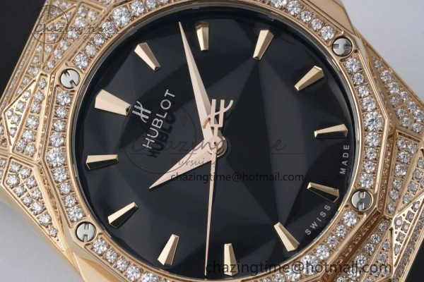 Classic Fusion Orlinski RG APSF 1:1 Best Edtion Black Faceted Dial Diamonds Bezel on Black Rubber Strap A2892