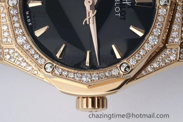 Classic Fusion Orlinski RG APSF 1:1 Best Edtion Black Faceted Dial Diamonds Bezel on Black Rubber Strap A2892