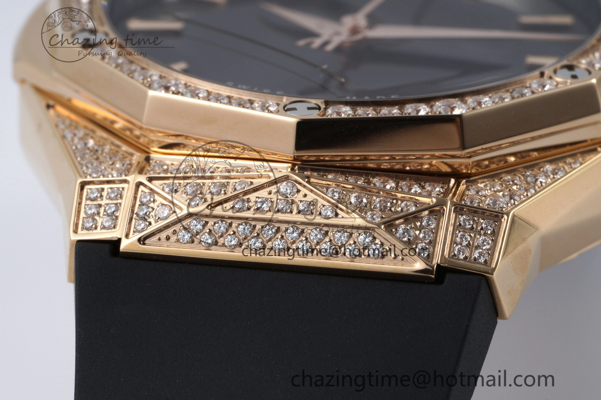 Classic Fusion Orlinski RG APSF 1:1 Best Edtion Black Faceted Dial Diamonds Bezel on Black Rubber Strap A2892