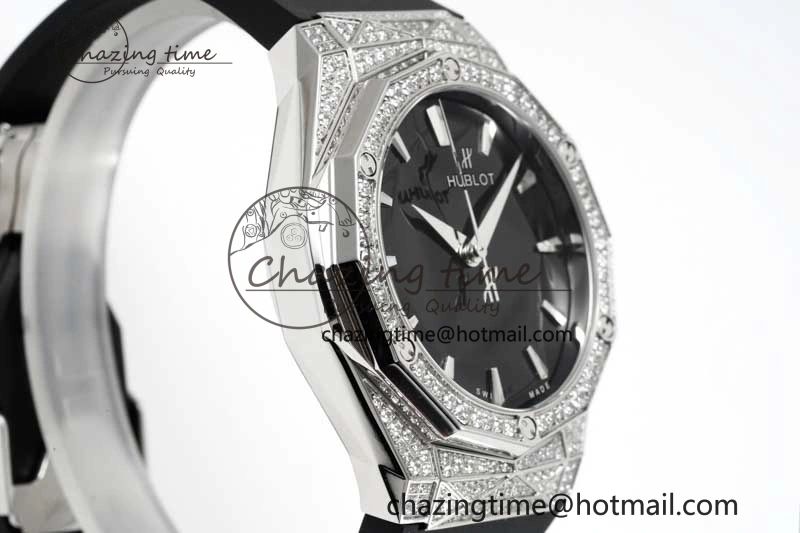 Classic Fusion Orlinski SS Full Diamonds APSF 1:1 Best Edtion Black Faceted Dial on Black Rubber Strap A2892