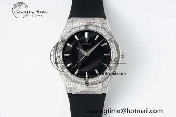 Classic Fusion Orlinski SS Full Diamonds APSF 1:1 Best Edtion Black Faceted Dial on Black Rubber Strap A2892