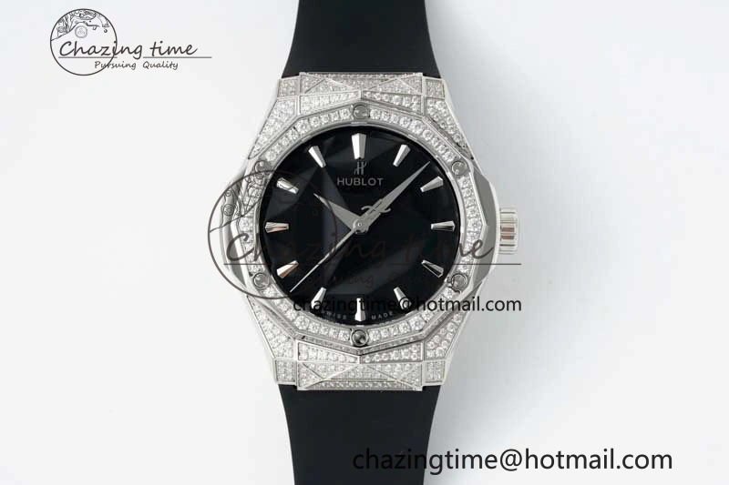 Classic Fusion Orlinski SS Full Diamonds APSF 1:1 Best Edtion Black Faceted Dial on Black Rubber Strap A2892