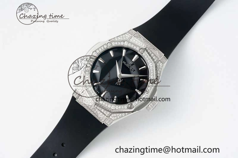 Classic Fusion Orlinski SS Full Diamonds APSF 1:1 Best Edtion Black Faceted Dial on Black Rubber Strap A2892