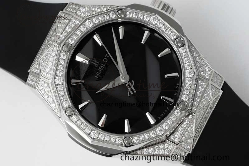 Classic Fusion Orlinski SS Full Diamonds APSF 1:1 Best Edtion Black Faceted Dial on Black Rubber Strap A2892