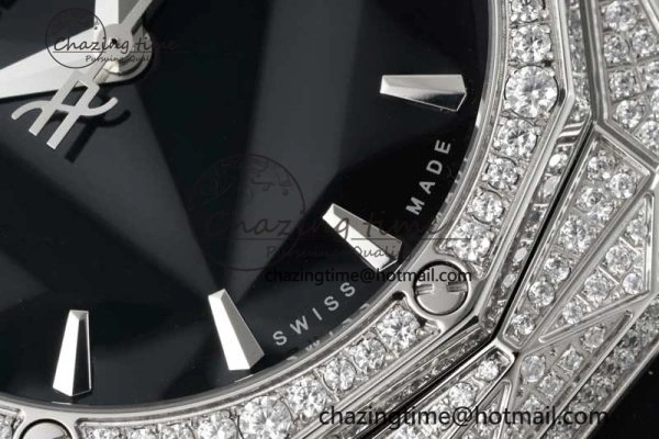 Classic Fusion Orlinski SS Full Diamonds APSF 1:1 Best Edtion Black Faceted Dial on Black Rubber Strap A2892