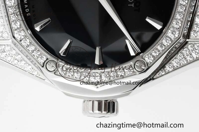 Classic Fusion Orlinski SS Full Diamonds APSF 1:1 Best Edtion Black Faceted Dial on Black Rubber Strap A2892
