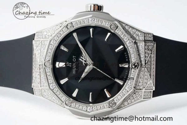 Classic Fusion Orlinski SS Full Diamonds APSF 1:1 Best Edtion Black Faceted Dial on Black Rubber Strap A2892