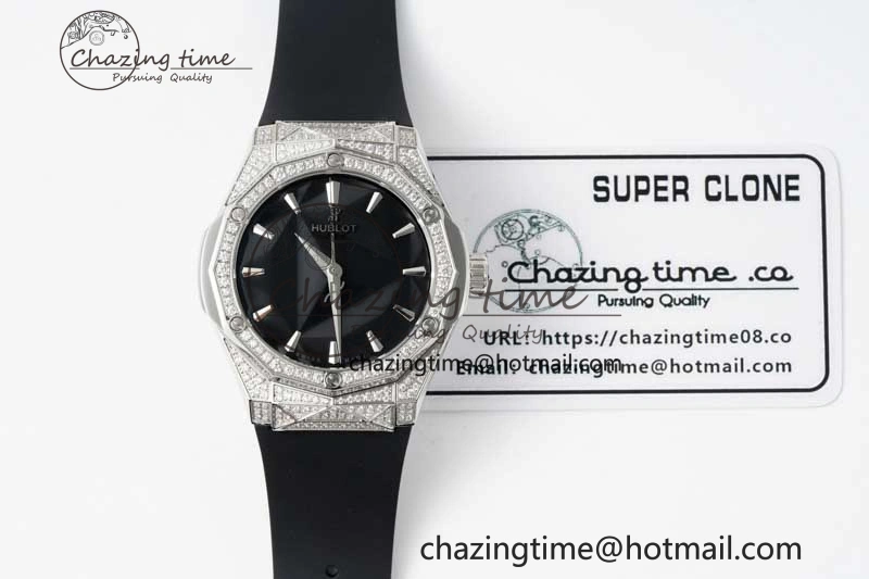 Classic Fusion Orlinski SS Full Diamonds APSF 1:1 Best Edtion Black Faceted Dial on Black Rubber Strap A2892