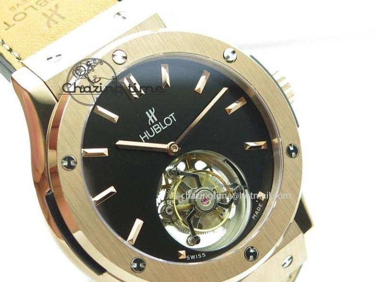 Classic Fusion RG Black Dial Flying Tourbillion On Gummy Strap