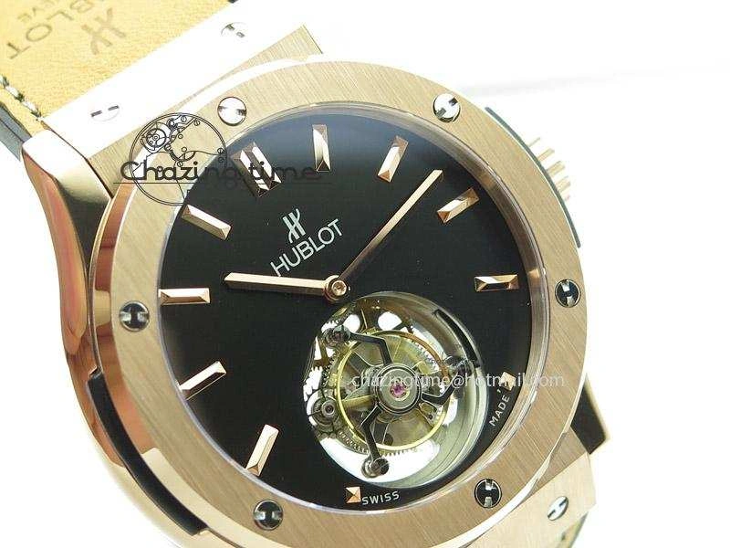 Classic Fusion RG Black Dial Flying Tourbillion On Gummy Strap