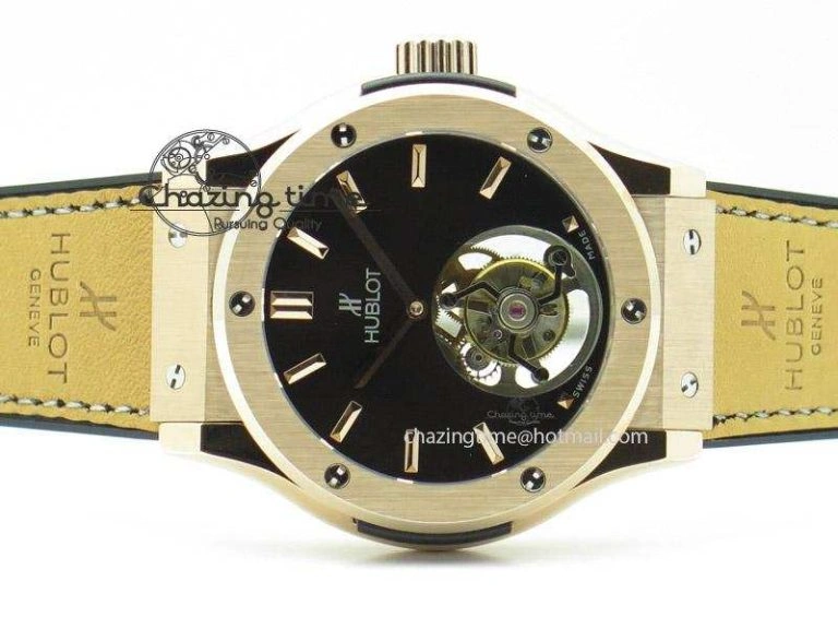 Classic Fusion RG Black Dial Flying Tourbillion On Gummy Strap