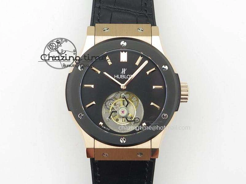 Classic Fusion RG Black Dial Flying Tourbillion On Gummy Strap