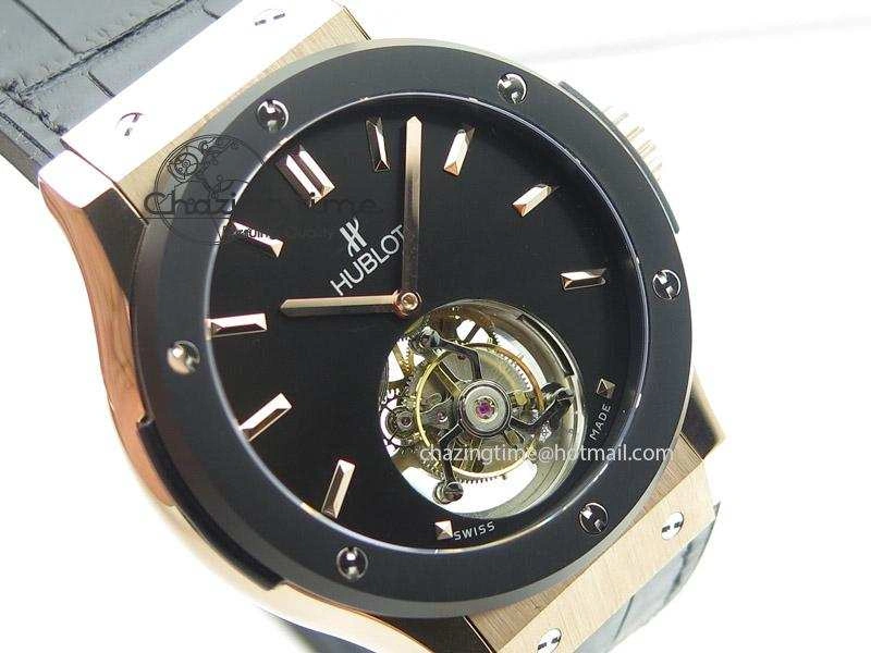 Classic Fusion RG Black Dial Flying Tourbillion On Gummy Strap