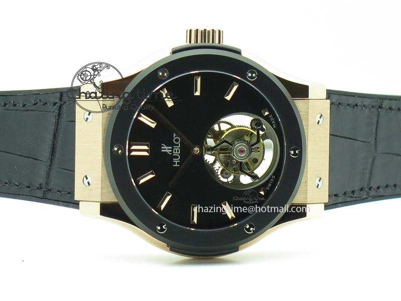 Classic Fusion RG Black Dial Flying Tourbillion On Gummy Strap